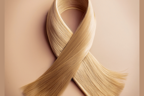 awareness ribbon made with blond hair